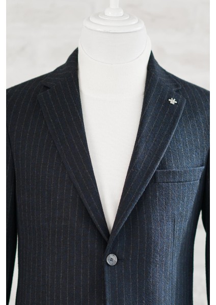 Slimfit Torba Cep Çizgili Mono Yaka Astarsız Çift Yırtmaç Likralı Kışlık Erkek Tek Ceket modelleri