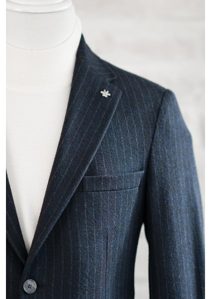 Slimfit Torba Cep Çizgili Mono Yaka Astarsız Çift Yırtmaç Likralı Kışlık Erkek Tek Ceket fırsatları