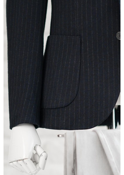 Slimfit Torba Cep Çizgili Mono Yaka Astarsız Çift Yırtmaç Likralı Kışlık Erkek Tek Ceket indirimleri