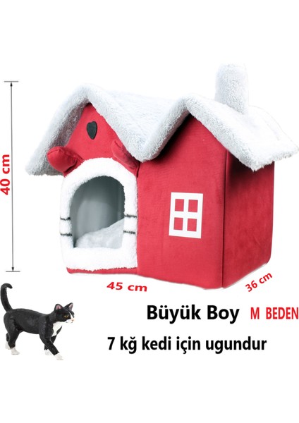 Kedi Evi Yumuşak Kedi Yatağı Derin Uyku ve Kış Evi Çıkarılabilir Minder -Villa (Gri) 1 Adet