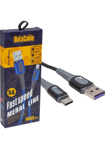 PM-3785 5 Amper Type-C Örgülü Hızlı Şarj Data Kablosu