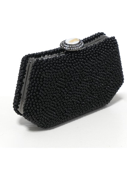 Biçanta Siyah Renk Incili Abiye Çanta Sedef Renk Gelin Çantası Abiye Çanta Gece Çantası Portföy Clutch