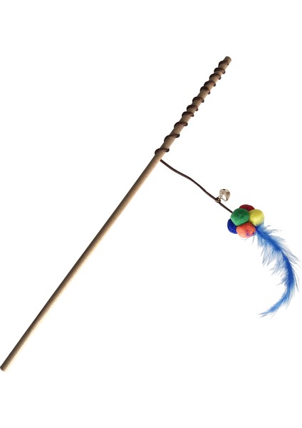CLZ205 Ponponlu Tüylü Kedi Oltası Kedi Oyuncağı 40-50 cm Renkli