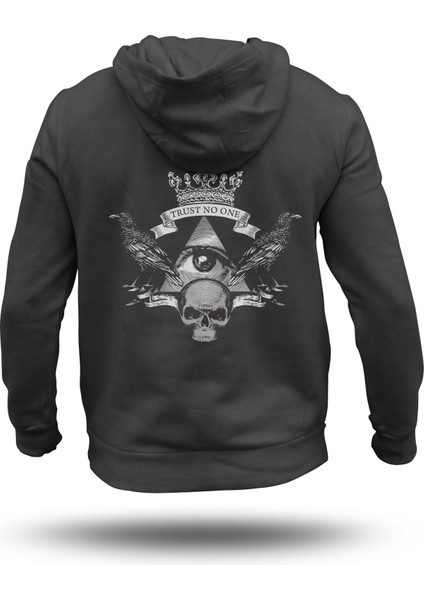 Trust No One Kimseye Güvenme Regular Kalıp Dijital Baskılı Siyah Kapüşonlu Unisex Sweatshirt