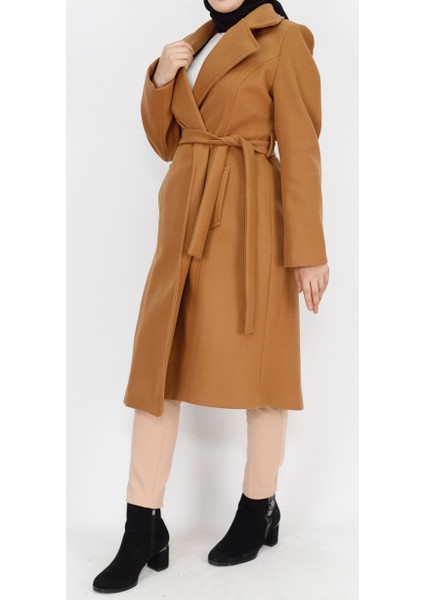 11019 Kaşe Kumaş Beli Bağlamalı Kaban fiyatları