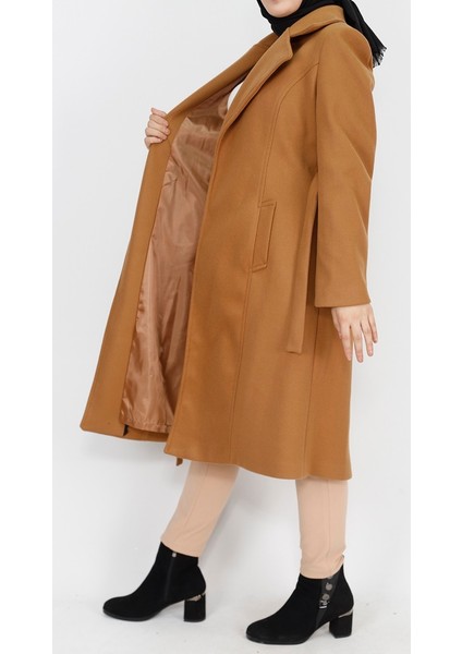 11019 Kaşe Kumaş Beli Bağlamalı Kaban modelleri