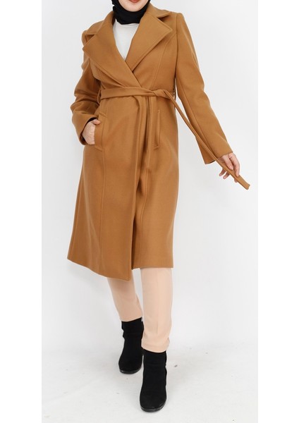 11019 Kaşe Kumaş Beli Bağlamalı Kaban