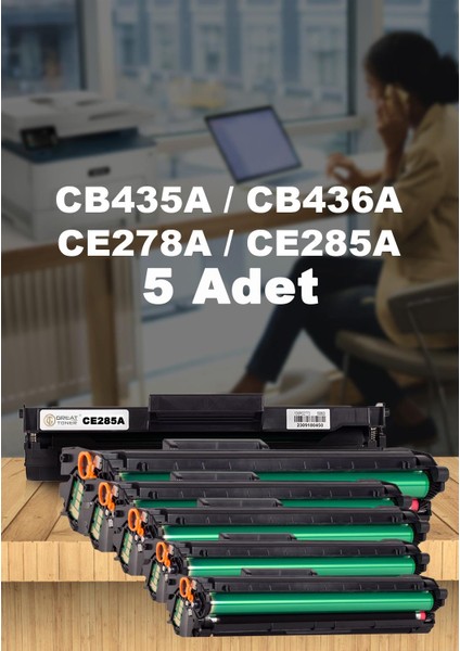  Hp Laserjet P1102, M1132, M1217NFW / CE285A Siyah Uyumlu Muadil Toner 5 Adet