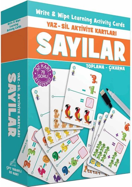 Sayılar Yaz Sil Aktivite Kartları Çift Taraflı 32'li Eğitici Öğretici Okul Öncesi Zeka Kalemli Kutu