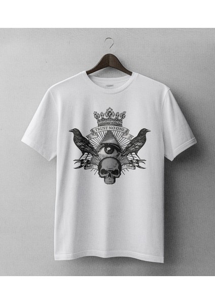 Kimseye Güvenme Oversize Kalıp Dijital Baskılı Beyaz Tişört