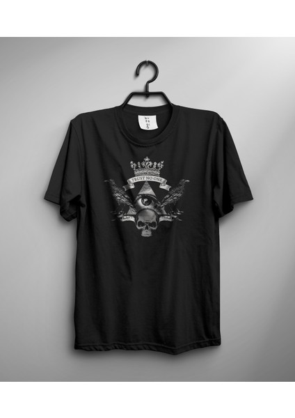 Trust No One Kimseye Güvenme Regular Kalıp Dijital Baskılı Siyah Tişört