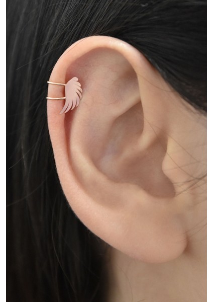 925 Ayar Gümüş Rose Kaplama Kanat Kıkırdak Küpe