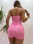 Pink Life Pembe Fırfırlı Derin V Dekolteli Mini Elbise 3