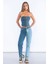 Mavi Yüksek Bel Çift Renk Detaylı Mom Jeans 1