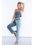 Mavi Yüksek Bel Çift Renk Detaylı Mom Jeans 5