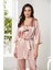 Kadın 2075 Saten Kuşaklı 3'lü Pijama Takım 3