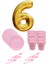 8 Tabak 8 Bardak 8 Çatal ( Pembe ) Rakam Folyo Balon 6 Yaş ( Gold Altın Sarısı ) 1