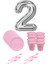 8 Tabak 8 Bardak 8 Çatal ( Pembe ) Rakam Folyo Balon 2 Yaş ( Gümüş ) 1