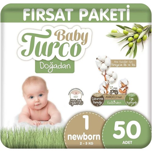 Baby Turco Doğadan Fırsat Paketi Bebek Bezi 1 Numara Newborn 50 Adet