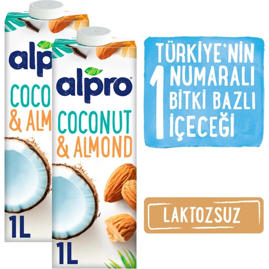 Alpro Hindistan Cevizli & Badem Sütü 2 x 1 lt Laktozsuz Bitkisel Vegan Süt