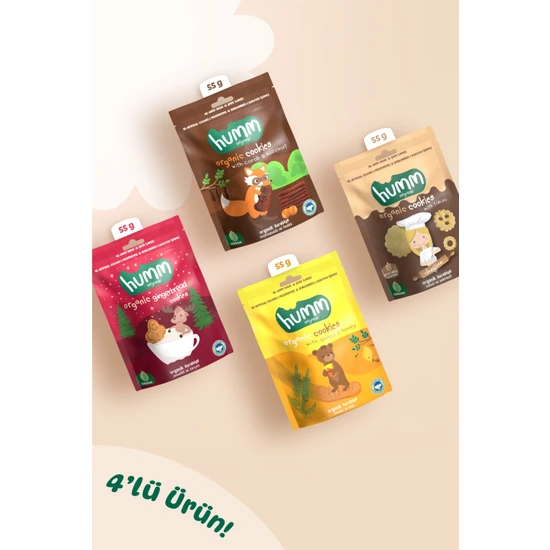 Humm Organic - Organik Tatlı Kurabiye Atıştırmalık Paketi - 4 Adet (4 Çeşit)