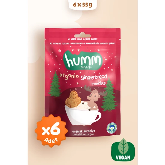 Humm Organic - Organik Vegan Zencefilli ve Tarçınlı Kurabiye Atıştırmalık Paketi - 6 Adet