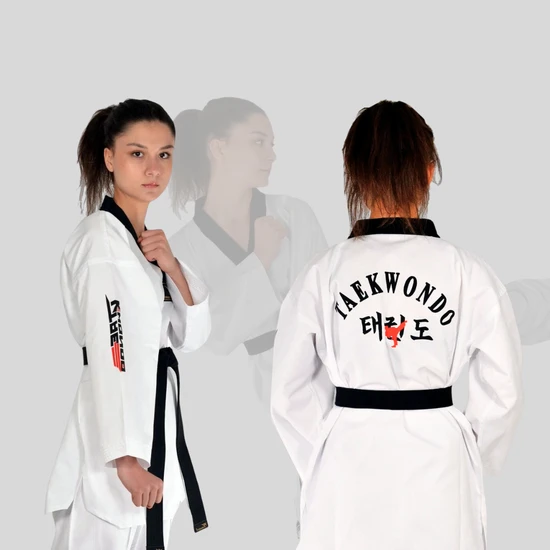 Haşado Fitilli Siyah Yaka Taekwondo Elbisesi Dobok Üst Kuşak