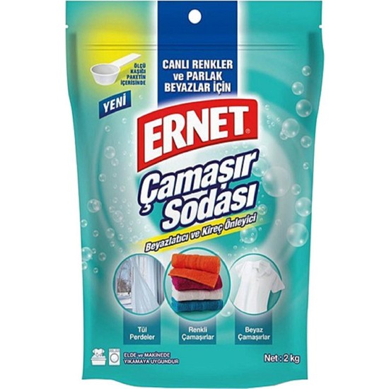 Ernet Çamaşır Sodası 2 kg Konsantre Formül 100 Yıkama Beyaz ve Renkli Çamaşırlar için