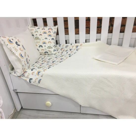 Buse Baby Home Krem , Çocuk Çok Amaçlı Poplin ,pikeli ve Ponponsuz Nevresim Takımı 6'lı Set