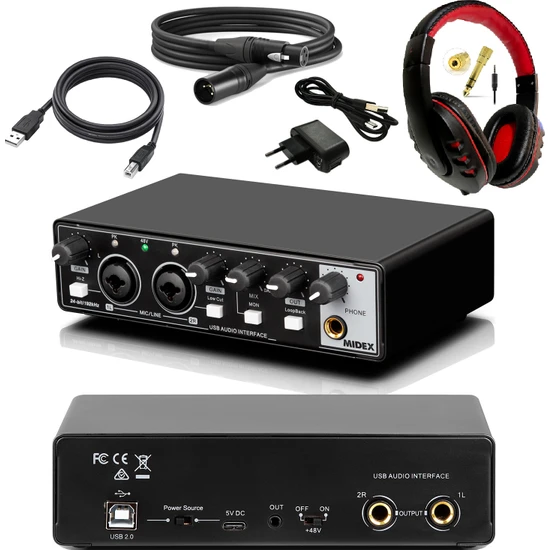 Midex GLX-650HD Profesyonel Usb Stüdyo Ses Kartı 2 Giriş 2 Çıkış (Kulaklık ve Kablo)