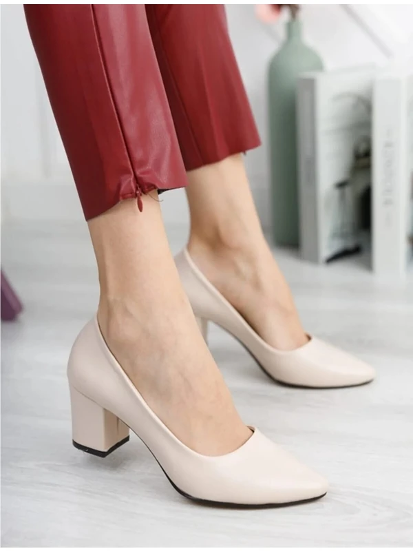 Bay Armedon Kadın Ayakkabı  Kısa Kalın Topuklu Abiye Ayakkabı Klasik Günlük Ayakkabı Cilt 5 cm