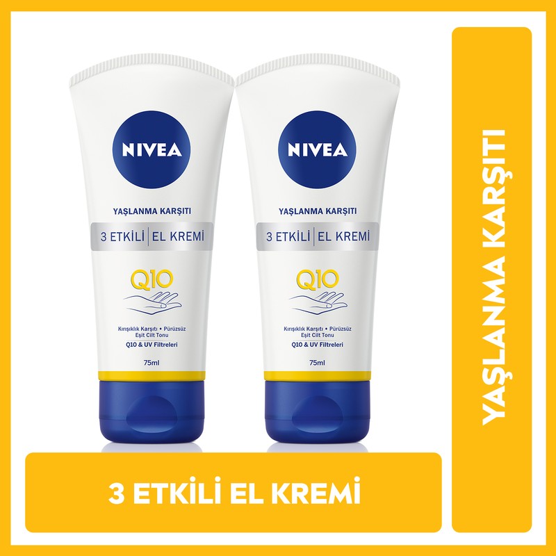 Nivea Q10 Yaşlanma Karşıtı El Kremi 75 ml x 2 Kırışıklık Karşıtı ve UV Koruma Özellikli
