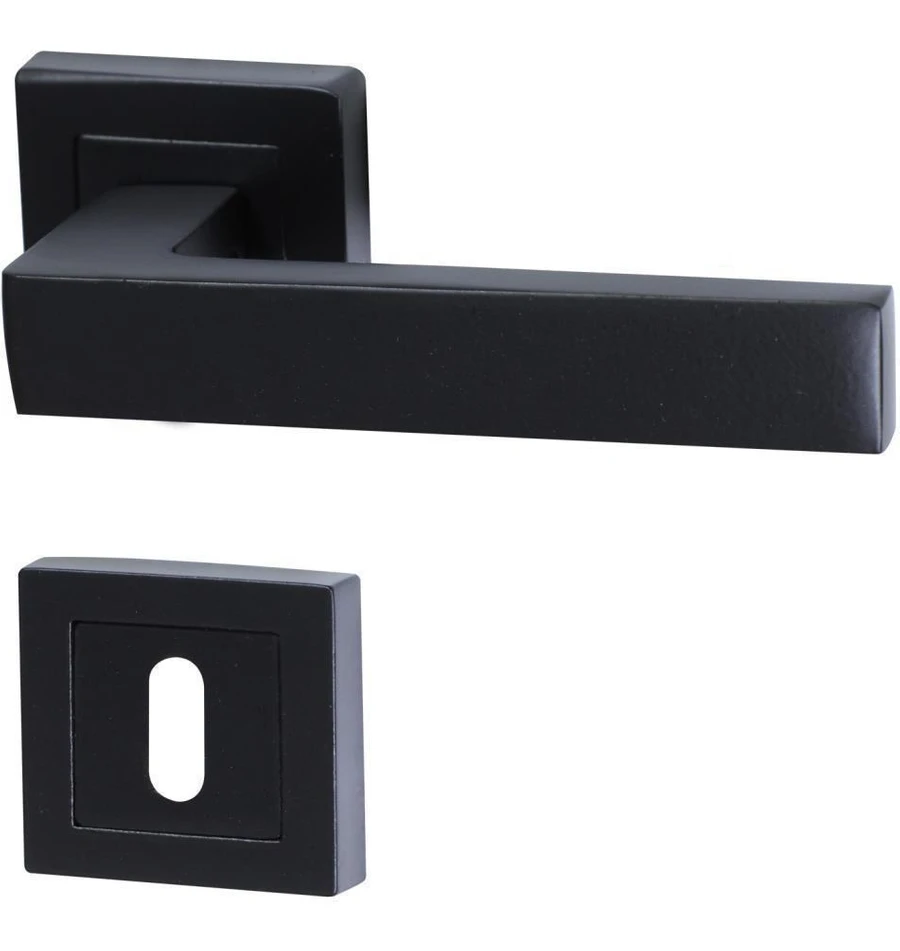Resim Badem10 Avanti Mat Siyah Kare Rozetli Oda Kapı Kolu Metal Sağa Sola Uygun (1 Takım) 