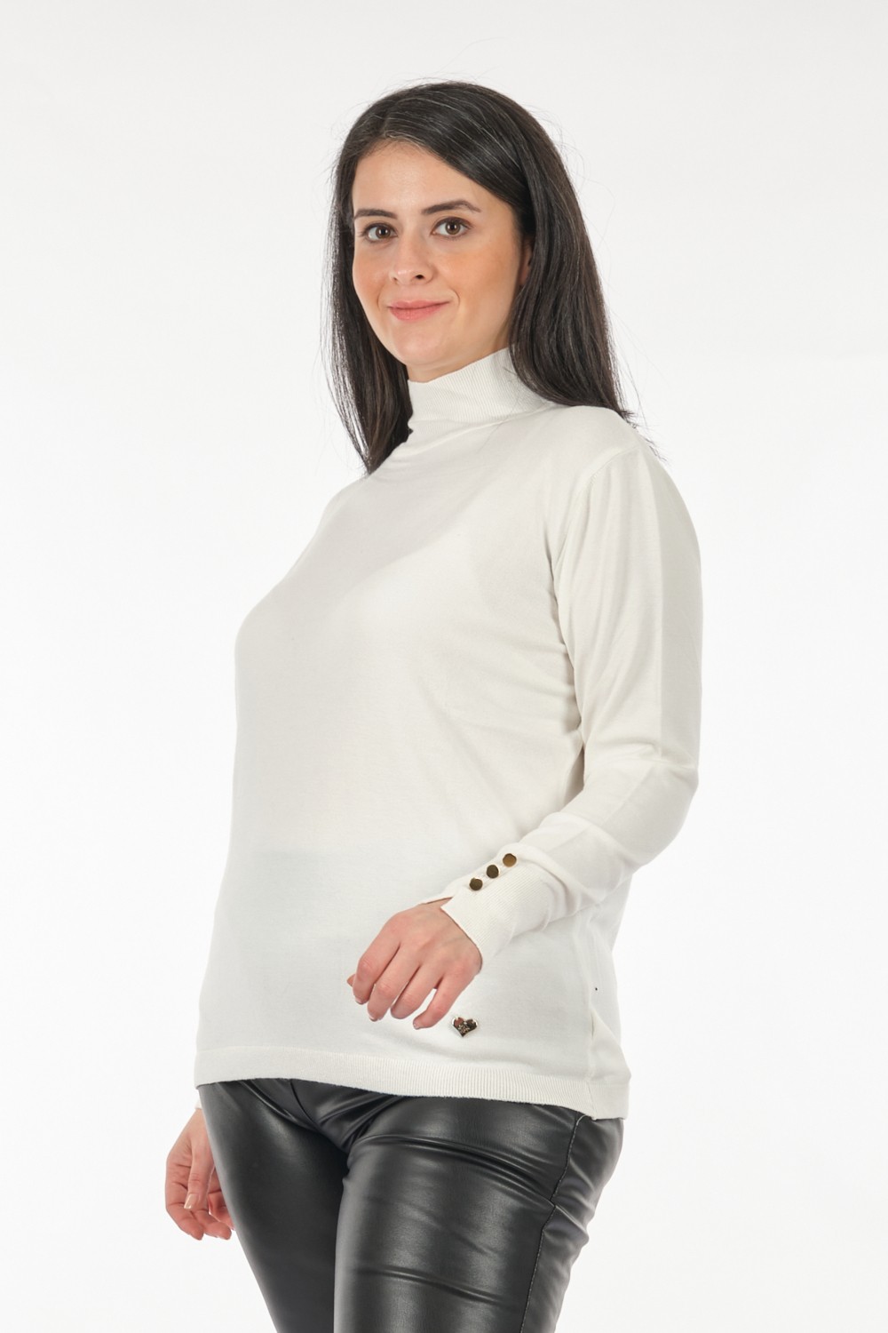 Vedi-Bb Minimalist Boğazlı Uzun Kol Kadın Kazak - Günlük & Rahat görsel 2