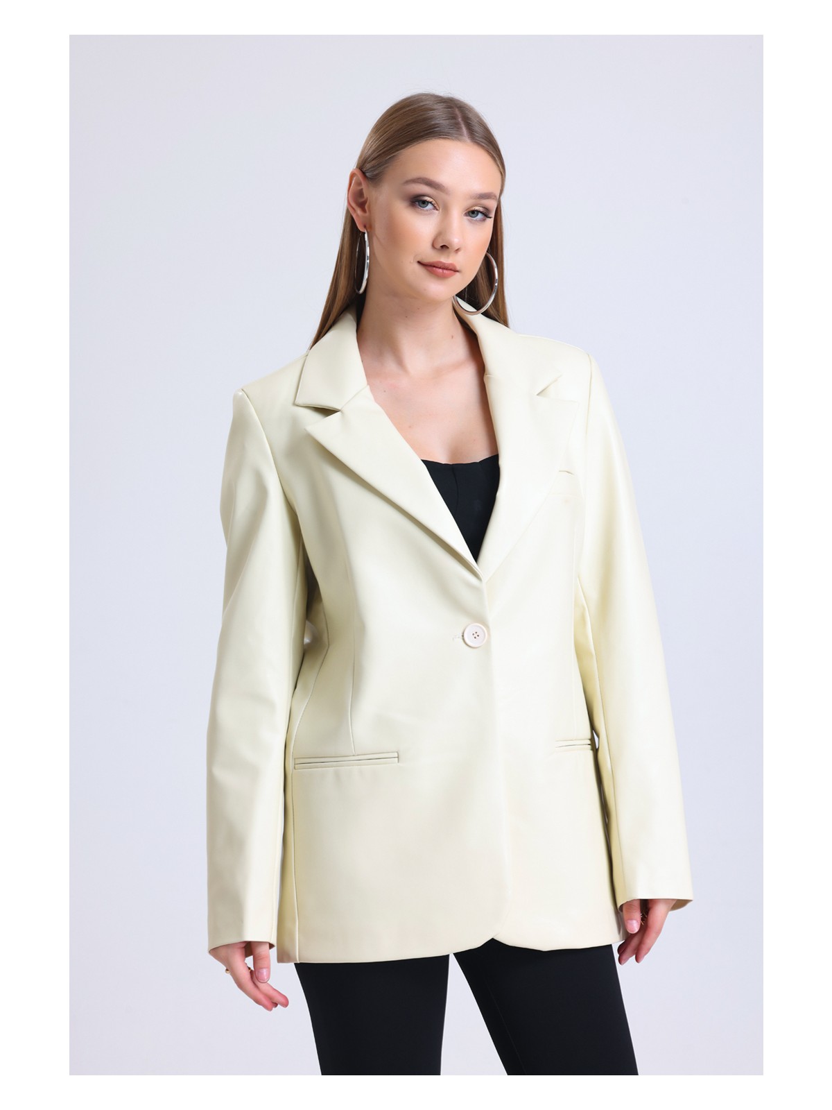 Sense Kadın Suni Deri Büyük Beden Deri Ceket | CKT33280 - Görsel 5