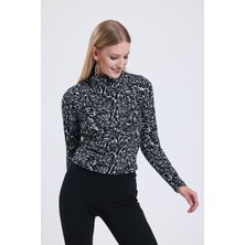 Sense Balıkçı Yaka Jakarlı Bluz BLZ33749 Siyah Jakarlı