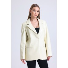 Sense Kadın Suni Deri Büyük Beden Deri Ceket | CKT33280 Ekru