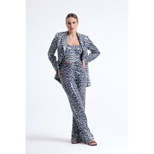Sense Geniş Paçalı Payet Pantolon | PNT32440 Siyah Gümüş Leopar