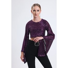 Sense Içi Astarlı Abiye Payet Bluz| BLZ35014 Mor