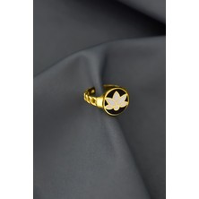 Sinsirella 925 Ayar Gümüş Yüzük Gold Kaplama Ayarlanabilir Mineli Lotus Çiçeği Yüzük