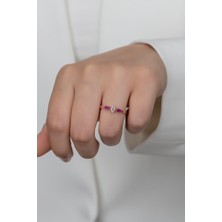 Sinsirella Gümüş Prenses Yüzük Renkli Taşlı Ayarlanabilir Ölçü. Rose Gold Kaplama 925 Ayar Gümüş Yüzük