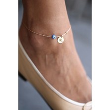 Sinsirella Kadın 925 Ayar Nazar Boncuklu R Harfli Plaka Gümüş Halhal