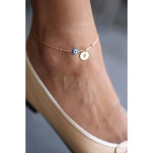 Sinsirella 925 Ayar Nazar Boncuklu F Harfli Plaka Gümüş Halhal