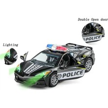 Tuengi Store Çek Bırak Diecast Corvette Model Araba Oyuncak Işıklı ve Sesli Metal Polis Arabası 12 cm