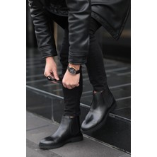 Shoetyle - Siyah Hakiki Deri Erkek Chelsea Bot