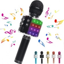 Aqqogib Çocuklar Için Karaoke Mikrofonu, LED Işıklı Bluetooth Kablosuz Mikrofon, Kız Erkek Yetişkinler Için Taşınabilir El Karaoke Mikrofon Hoparlör Makinesi (Siyah) (Yurt Dışından)