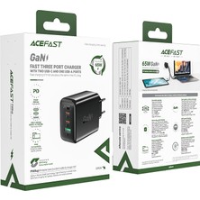 Acefast Duvar Şarj Cihazı Type-C ve USB Çıkış PD65W Telefon ve Tablet Fast Charge Wall Charger Gan Hızlı Şarj Başlığı (2xusb-C + Usb-A) Eu A41