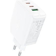 Acefast Duvar Şarj Cihazı Type-C ve USB Çıkış PD65W Telefon ve Tablet Fast Charge Wall Charger Gan Hızlı Şarj Başlığı (2xusb-C + Usb-A) Eu A41