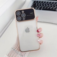 Pointtech Apple iPhone 15 Pro Kamera Lens Korumalı Kenarı Renkli Luxury Şeffaf Kılıf Altın