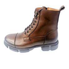 Güvener Kahverengi Erkek Postal Deri Üst Malzeme ile Kısa Topuklu Şık Tasarım